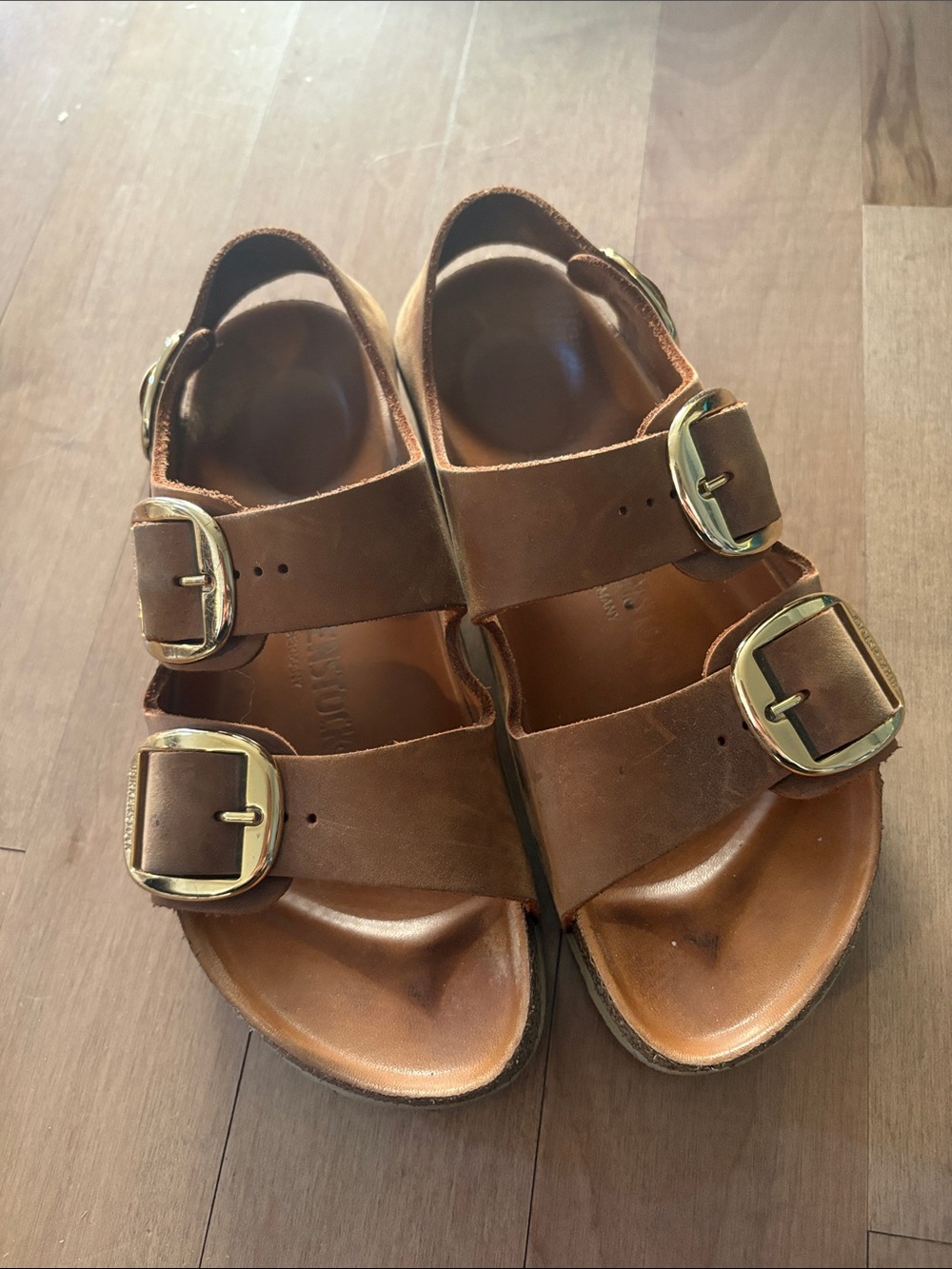 BIRKENSTOCK Brown Double-Buckle Leather Sandals
